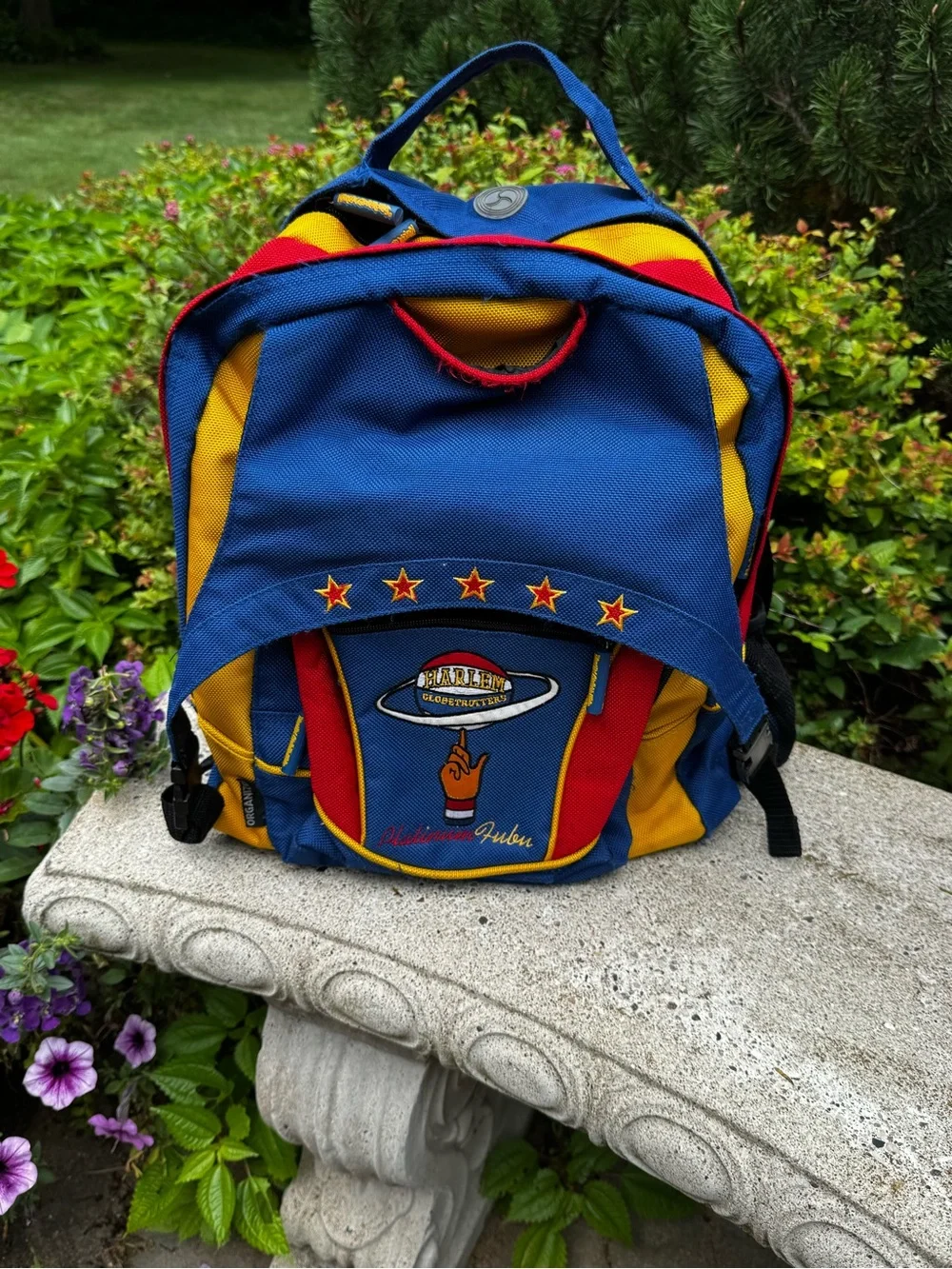 Vintage Y2K Platinum FUBU Harlem Globetrotters Backpack Bag Blue/Yellow/Red